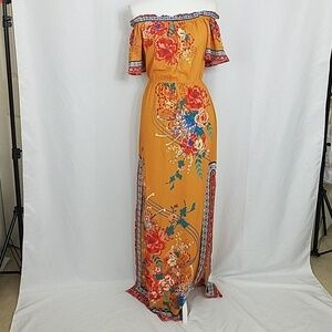 Flying Tomato Gold Off the Shoulder Maxi Dress Size S New